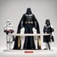 Placeholder: Create a simple illustration that showcases Darth Vader, adorned in his iconic black cape, standing triumphantly on the highest Olympic podium as the undisputed champion wearing a gold medal. Flanking him on two lower podiums are two white-clad Stormtroopers, looking sullen. Set this scene against a white background.