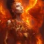 Placeholder: Woman with forest fire hair, heat lightening thoughts, tongue of polished amber and glass, hourglass waist, surreal, hyperdetailed, focused, vibrant colors