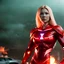 Placeholder: film still, molly quinn, muscular blonde woman, majestic vibrant neon veins, translucent red slime, superhero standing in front of burning car, creepy lighting,