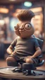 Placeholder: portrait of cartoon snail man with rocker hair chilling at the barber shop,bokeh like f/0.8, tilt-shift lens 8k, high detail, smooth render, down-light, unreal engine, prize winning