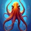 Placeholder:  portrait of an octopus with fish in background in the style of Chris Ryniak