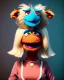 Placeholder: Portrait, hybrid character, waitress woman with monster muppet mask that covers her entire head, retro style, Sesame Street style, smooth, unreal engine 5, god lights, ray tracing, RTX, lumen lighting, ultra detail, volumetric lighting, 3d.