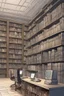 Placeholder: Library, state-of-the-art computers, book search. High-quality drawing, 8K