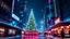 Placeholder: A dynamic, sci-fi Christmas wallpaper featuring a sleek futuristic city street, with a glowing holographic Christmas tree at the center surrounded by high-tech market stalls. Floating lights and holographic decorations hover in the air, while the buildings shimmer with vibrant neon colors against a dark, snowy night sky.