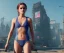 Placeholder: Emma Watson, full-length, in a swimsuit, cyberpunk 2077, photorealistic illustration, 4k