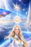 Placeholder: cosmic woman angels smile,admiral high commander from the future, one fine whole face, crystalline skin, expressive blue eyes,rainbow, smiling lips, very nice smile, costume rainbow pleiadian, Beautiful tall woman pleiadian Galactic commander, ship, perfect datailed golden galactic suit, high rank, long blond hair, hand whit five perfect detailed finger, amazing big blue eyes, smilling mouth, high drfinition lips, cosmic happiness, bright colors rainbow, blue, pink, gold, jewels, realist,8k