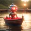 Placeholder: cute blessed robot fishing from a small steam boat, 8k, downlight, soft light, depth of field, photorealism, trending on art station, lotsa detail