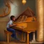 Placeholder: African American baby boy musician with piano modern art