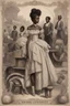 Placeholder: Create an image representing the "fancy girl" industry controlled by Armfield and Franklin, with scenes of transportation and trade. Depict the contrast between the lives of slaves considered "fancy girls" and other slaves during that era.