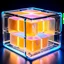 Placeholder: a futuristic translucent neurocube, inside the cube there are partitions made of honeycomb plates