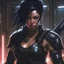 Placeholder: Halforc, dark hair, gladiator, shield, spear, cyberpunk