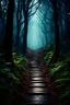 Placeholder: pathway leading into a Dark forest. fantasy