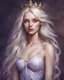 Placeholder: portrait of a petite athletic woman queen, medium breasts, long bluish blonde hair, amber and purple eyes, pale skin, dress, realistic art style