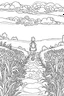 Placeholder: outline art for a kid's coloring page, outline art for a kid's coloring page, scenic trail marked with small footprints, leading to a tender portrayal of a child, eyes closed in serene trust, white background, sketch style, full body, only use outline, clean art , white background, no shadows and clear well outlined., white background, sketch style, full body, only use outline, clean art , white background, no shadows and clear well outlined