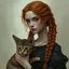 Placeholder: a pretty fantasy woman, young, braided ginger hair, maternal, dark fantasy art