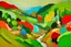 Placeholder: Hiper-detailed Etel Adnan oil painting canvas, Otherworldly, Austrian Symbolism, arcane atmosphere, Avatar's Pandora landscape ravine jungle-style raw