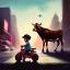 Placeholder: A one-year-old boy rides on the cow in the middle of a busy street in new york. photographic, bright colors and sunset, fantasy art, Anna Dittmann, digital painting, dan mumford, oil on canvas, jeff koons, akihito yoshida, wlop, kodachrome.