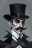 Placeholder: Strahd von Zarovich with a handlebar mustache wearing a top hat looking puzzled