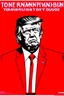 Placeholder: president donald trump in style of shepard fairy obama poster style red colour stencil with american flag