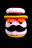 Placeholder: A real burger roll with a mustache and a chef's hat.