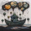 Placeholder: Dreamy sunset lush hilly landscape, winding river, surrealist impasto spirograph drawing, trees, abstract expressionist medieval village, featuring whimsical houses with tiled roofs, flowers, and grasses in Kintsugi-style, gold leaf overlays, intricate textures, by Susanne, in the style of Odilon Redon, Andy Kehoe, John Hoyland, and van Gogh, hints of geometric fragments.