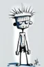 Placeholder: 2d drawing of a stickman, cool with punk hair, x eyes like in hangman, no shirt and only dressed in a white towel, arms bended and hands on hips, 3d realistic in colour