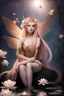 Placeholder: Peach hair , light peach hair, dark,night dark gold,gold,golden,rapunzel hair,dragonflies,water lilies, night,light,,butterflies,elven ears,dark fairy ,night sky,stars,princess,nymph,sparkle,glitter,orchids