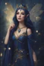 Placeholder: Midnight blue,Dark blue hair,night,dark fairy princess ,elven crown,elven ears,sparkle,glitter,gold armor,dragonflies,rapunzel hair,water lilies