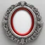 Placeholder: oval silver frame with red