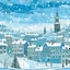 Placeholder: A cyan city in winter season with falling snowflakes designed in Scandinavian folk art painted by Claude Monet