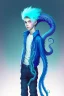 Placeholder: 16 year old boy warlock with milky blue eyes, and fanged tentacle growing out of his belly. in the style o Dr. Seuss