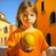 Placeholder: Neoclassicism child holding an orange painting yellow realistic cote d'azur