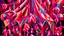 Placeholder: A magenta circus with beaming magic in cubism art style