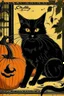 Placeholder: vintage cafe graphic Halloween, black cat