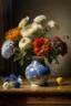 Placeholder: painting flowers in vase with more detail in background