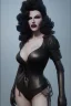 Placeholder: Rita Hayworth as evil queen in black leather, busty, cleavage, curvy, angry, stern look. character design by cory loftis, fenghua zhong, ryohei hase, ismail inceoglu and ruan jia. unreal engine 5, artistic lighting, highly detailed, photorealistic, fantasy