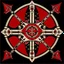 Placeholder: Make a medieval symbol for a samurai knight, it must be dark red and symmetrical.