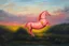 Placeholder: Big pink plastic toy horse.19th painting