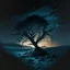 Placeholder: a skull in a desolate night landscape with a tree coming through it, semi-realistic, drawing, dark, old, abandoned, art, painting, anime style