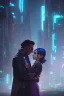 Placeholder: Science fiction, cyberpunk, city street, couple girl and guy, together, love at first sight