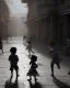 Placeholder: children playing on the indian street capture them against the sun and make an art silhouette, details, sharp, black and white 8k