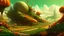 Placeholder: A futuristic digital painting depicting a surreal landscape filled with organic and mechanical hybrid vegetables