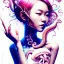 Placeholder:  Asian woman, leaning pose, octopus, pink short hair, latex suit, style <Yoji Shinkawa>, Bones, watercolor illustration by <agnes cecile> squid, plants, wildflower, intricate detail , portrait, high lighting, Gradient background,