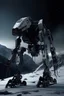 Placeholder: I want an image of a eight legged mechanical walker mech scaling the side of mout everest at night, it has a smooth surface, it has storage pods on its belly human can fit in the pods, it is covered with camera arrays