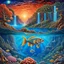 Placeholder: An Trees, waterfalls, and imaginative landscapes. Underwater lake fish. Coral. The sky is decorated with stars and sky waterfalls fantasy, perfect anatomy, fantasy, vibrant digital art professional award winning masterpiece, oil on canvas Atmospheric extremely detailed Josephine Wall