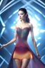 Placeholder: si fi a 3d fractal world color and light an extra beautiful supper modern girl wearing especial modern clothing gracefully posing full body shot