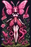 Placeholder: 8bits, pixel art, butterfly, highly detailed, pink, rabbit, blood, scythe, goth woman, leaning pose, full body, squid, intricate detail , plants, wildflower, nest, octopus, fly,Demon girl, creepy, horrifying, sinister, sparks out her mind, fullbody, rare pose, terrario with universe in, high lighting, intricate,sparks around,enchanted girl with cyberkatana,darkred slime Goth girl,