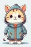 Placeholder: sweet illustration of a cute cat in a coat, in a cartoon style