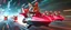 Placeholder: rocket ship cat captain in high speed pursuit among neon rat cyber soldiers, with background motion blur