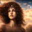 Placeholder: portrait, curly hair, woman, brown eyes, sunkissed, final fantasy, ethereal, 8k quality, highly detailed, galaxy sky, dynamic lighting, rdshift difusion, clouds